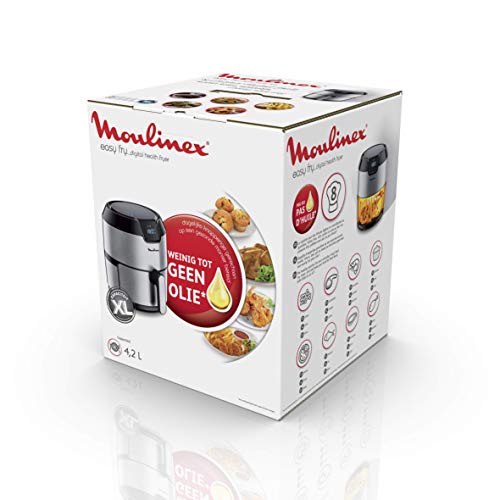 Moulinex EZ401D10 EasyFry Deluxe - Freidora sin aceite para preparaciones sanas, fríe con aire caliente, diseño compacto, ajuste de temperatura, temporizador, 8 menús, tecnología Air Pulse