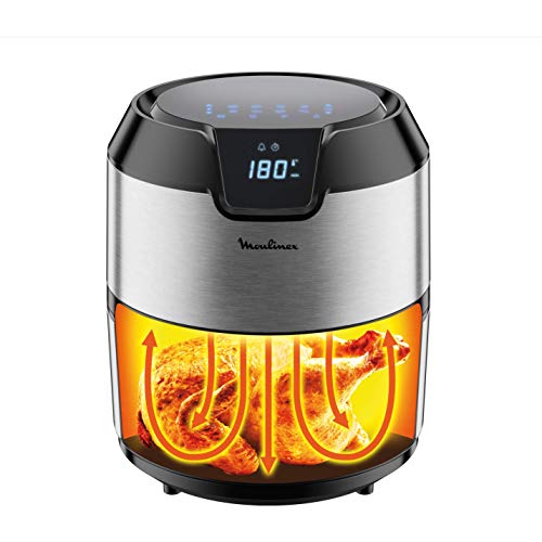 Moulinex EZ401D10 EasyFry Deluxe - Freidora sin aceite para preparaciones sanas, fríe con aire caliente, diseño compacto, ajuste de temperatura, temporizador, 8 menús, tecnología Air Pulse