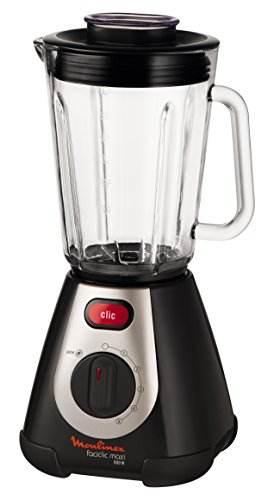 Moulinex Maxi Cristal LM233A10 Batidora de vaso de 600 W con 5 velocidades, tecnología Tripl’Ax con 6 cuchillas, vaso de cristal de 2 litros, permite picar hielo y pies antideslizantes