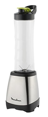 Moulinex Smoothie & Twist LM1A0D10 Batidora individual con potencia de 300 W de 4 cuchillas con recipiente portátil de 600 ml, vaso apto para lavavajillas, cuerpo acero inoxidable