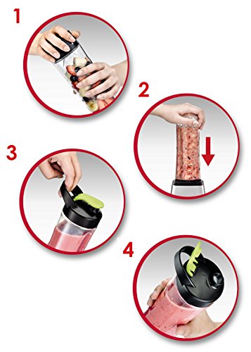Moulinex Smoothie & Twist LM1A0D10 Batidora individual con potencia de 300 W de 4 cuchillas con recipiente portátil de 600 ml, vaso apto para lavavajillas, cuerpo acero inoxidable