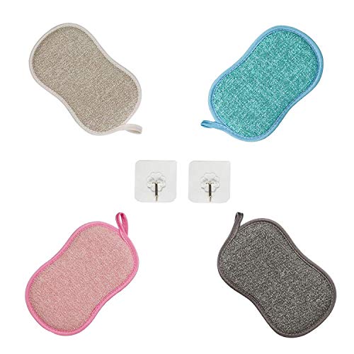 MOULLY Juego de 4 paños de Microfibra de Doble Cara, paños de Cocina, esponjas de Limpieza, paños de Limpieza Reutilizables Paños Multiusos Esponjas