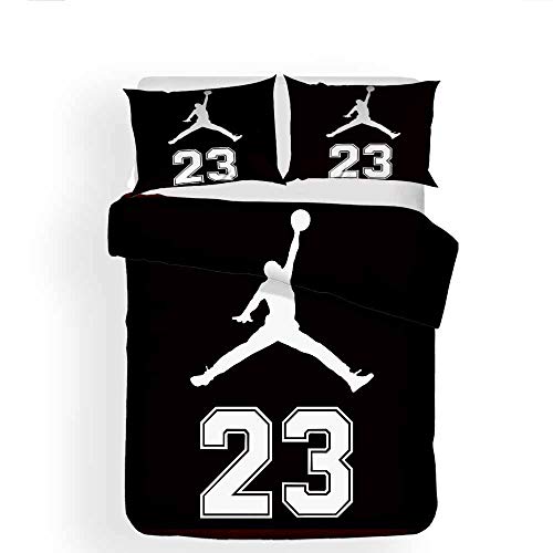 MOUPSDT Juego de Ropa de Cama 3 Piezas Jugador de Baloncesto número 23 en Blanco y Negro Poliéster Microfibra Juego de Fundas de Edredón Incluye 2 Funda de Almohada y 1 Funda Nórdica 200x200 cm