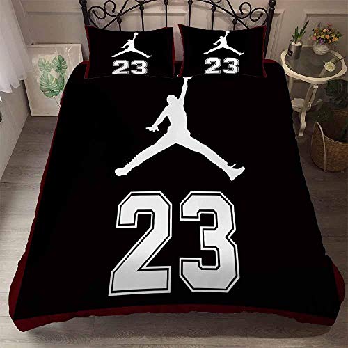 MOUPSDT Juego de Ropa de Cama 3 Piezas Jugador de Baloncesto número 23 en Blanco y Negro Poliéster Microfibra Juego de Fundas de Edredón Incluye 2 Funda de Almohada y 1 Funda Nórdica 200x200 cm