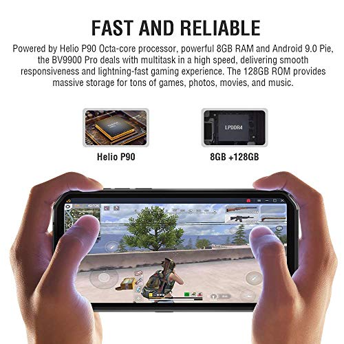 Movil Resistente, Blackview BV9900 Pro Movil Todoterreno con Cámara Térmica por FLIR®, 48MP+5MP+2MP+16MP, Helio P90 8GB RAM 128GB ROM, 5.84" FHD+, 4380mAh, Carga Inalámbrica, Android 9.0-Gris