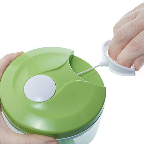 MovilCom® - Cortador de Verduras | Picadora Manual de Alimentos | trituradora de Alimentos para Verduras, Carne, Hierbas, Cebolla, ajo, Ensalada | Picadora Manual con Cuerda | 400ml Mod.02