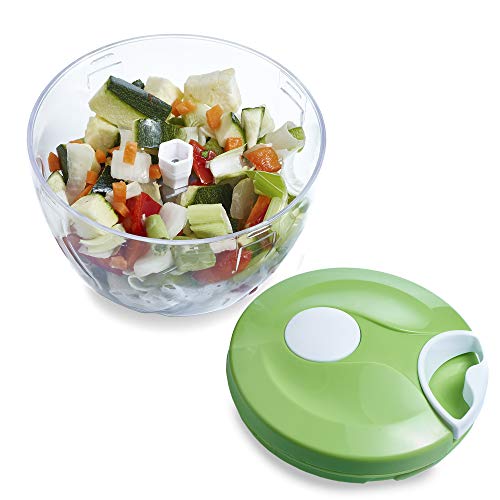 MovilCom® - Cortador de Verduras | Picadora Manual de Alimentos | trituradora de Alimentos para Verduras, Carne, Hierbas, Cebolla, ajo, Ensalada | Picadora Manual con Cuerda | 400ml Mod.02