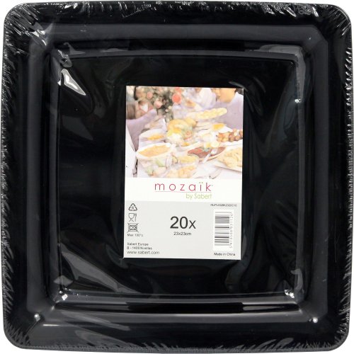 MOZAIK 20 platos cuadrados de plástico de 23cm en color negro