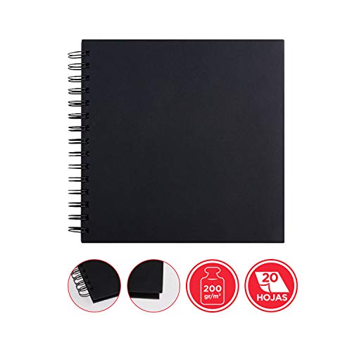 MP - Álbum Scrapbooking, Portada Gruesa, 20 Hojas Cuadradas, Negro - 20x20 cm