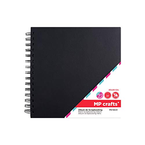 MP - Álbum Scrapbooking, Portada Gruesa, 20 Hojas Cuadradas, Negro - 20x20 cm