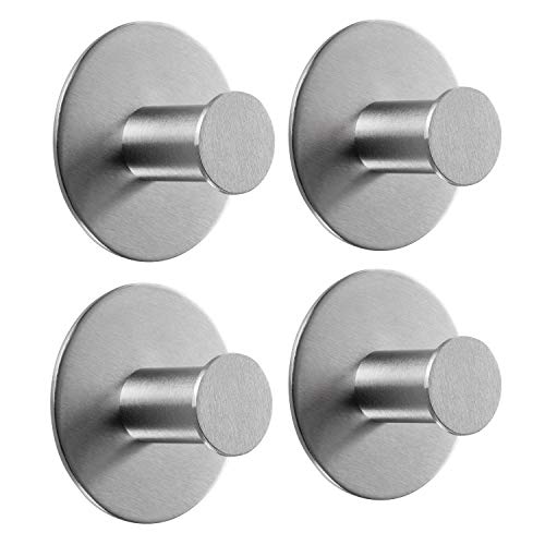 MP Pirol Colgador de pared de acero inoxidable ganchos autoadhesivos sin perforar ni tornillos, accesorios para baño, para toallas de, colgar toallas y paños, cocina sin perforar (4 piezas)