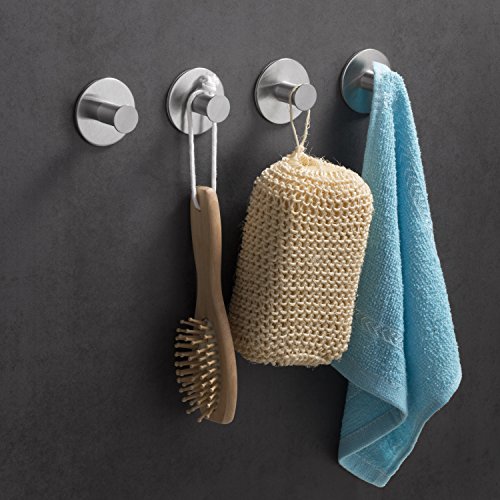 MP Pirol Colgador de pared de acero inoxidable ganchos autoadhesivos sin perforar ni tornillos, accesorios para baño, para toallas de, colgar toallas y paños, cocina sin perforar (4 piezas)