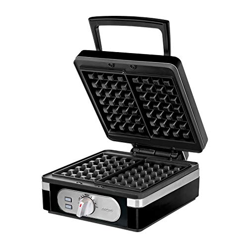 MPM MGO-24 Gofrera Profesional para 2 gofres Belgas Gruesos, Placas Antiadherente, Temperatura automática, Negra, 1400W