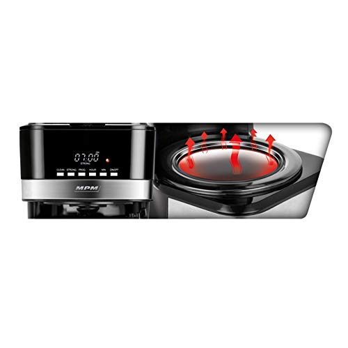 MPM MKW-05 Cafetera programable eléctrica Goteo automática, máquina café Filtro Capacidad 15 Tazas, 1.8 litros, Display LCD, función de mantenedora Calor, 950 W, Color Negro Acero Inoxidable