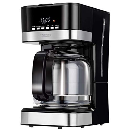 MPM MKW-05 Cafetera programable eléctrica Goteo automática, máquina café Filtro Capacidad 15 Tazas, 1.8 litros, Display LCD, función de mantenedora Calor, 950 W, Color Negro Acero Inoxidable