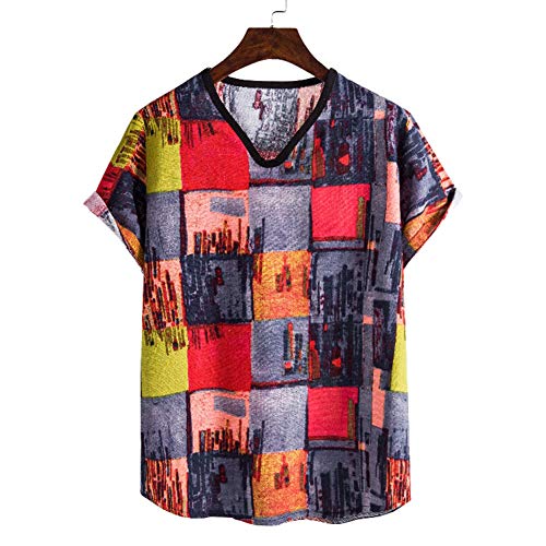 Mr.BaoLong&Miss.GO Camiseta Estampada para Hombre Camiseta De Manga Corta con Cuello En Forma De Corazón Característico De Lino De Estilo Masculino Camiseta Personalizada para Hombre