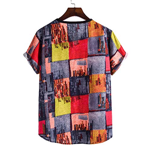 Mr.BaoLong&Miss.GO Camiseta Estampada para Hombre Camiseta De Manga Corta con Cuello En Forma De Corazón Característico De Lino De Estilo Masculino Camiseta Personalizada para Hombre