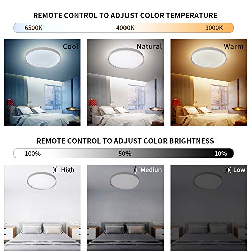 MRCOOL Plafon LED Techo, Lámpara de Techo LED Redondas de, Luces de Techo 24W 3000K-6500K Para Sala de Estar, Dormitorio, Cocina, Comedor, Balcón, Baño(Plata, 24W)