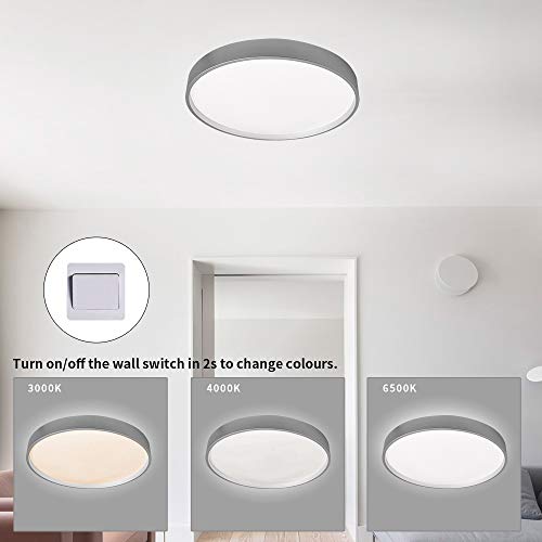 MRCOOL Plafon LED Techo, Lámpara de Techo LED Redondas de, Luces de Techo 24W 3000K-6500K Para Sala de Estar, Dormitorio, Cocina, Comedor, Balcón, Baño(Plata, 24W)
