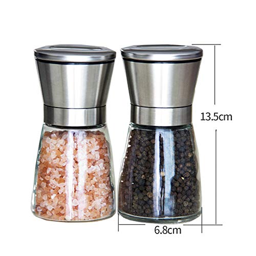 mreechan Molinillos de pimienta,Acero inoxidable y vidrio,Conjunto de salero y pimentero con soporte a juego, ajustable,Molinillo sal y pimienta,Conjunto de 2 piezas