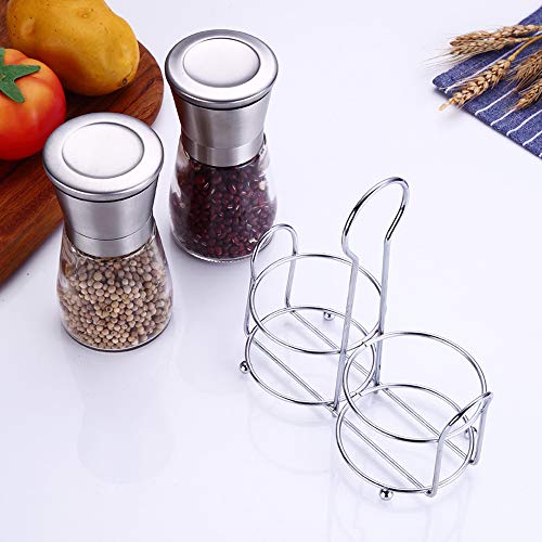 mreechan Molinillos de pimienta,Acero inoxidable y vidrio,Conjunto de salero y pimentero con soporte a juego, ajustable,Molinillo sal y pimienta,Conjunto de 2 piezas