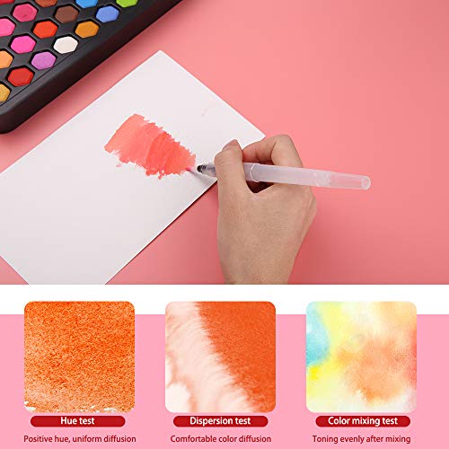 mreechan Set de Pinturas de Acuarela,Set de Acuarelas de 36 Colores de Agua, Incluye 36 Colores,10 Papeles de Acuarela,3 Pinceles de Agua y 1 Esponja para Principiantes y Profesionales