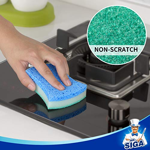 MR.SIGA Esponja exfoliante de celulosa, esponja de doble cara para lavar platos de cocina, paquete de 12