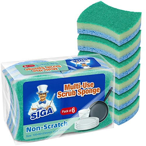 MR.SIGA Esponja exfoliante de celulosa, esponja de doble cara para lavar platos de cocina, paquete de 12