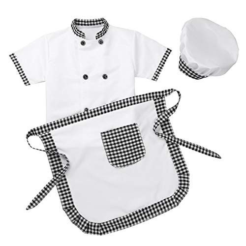 MSemis Unisex Disfraz de Cocinero para Niños Niñas Cosplay Chef Traje de Pastelero Panadero 3Pcs Fiestas Desfile 4-12 Años Gris 4-5 Años