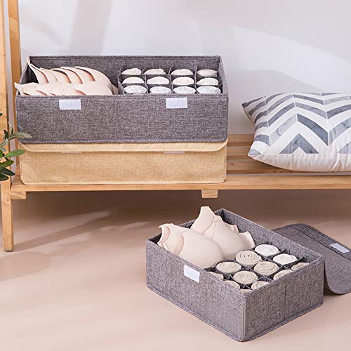 MSNLY Ropa Interior de algodón y Lino, Sujetador, Calcetines, Caja de Almacenamiento, multicompartimento, Plegable, ecológico, con Funda, cajón de Acabado, Caja de Tela, Lavado.