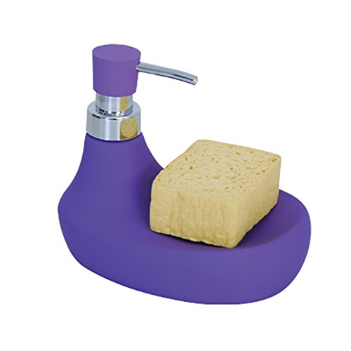 MSV 110456 Malaga dispensador de jabón y Esponja de cerámica Fuente/plástico, Cromado-Morado, 15 x 12 x 13 cm