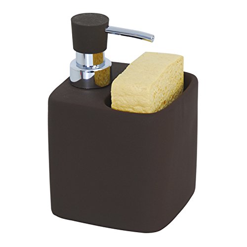 MSV Distribuidor DE JABON/Porta Esponja Chocolate 'Malaga', Cerámica, Marrón, 15x9.5x9.5 cm
