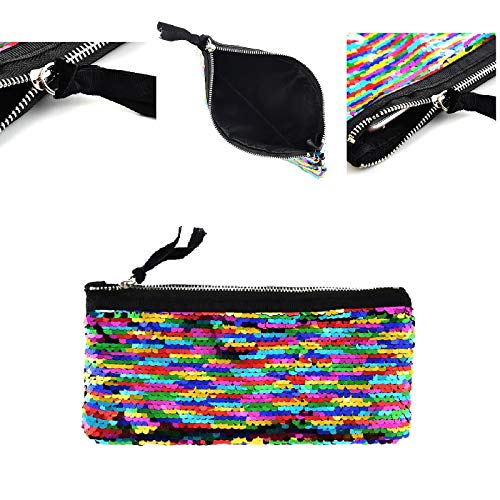 MSYOU - Estuche cuadrado con lentejuelas, práctico estuche con cremallera, multifunción, para guardar brochas de maquillaje, para estudiantes, escuelas, adultos, equipos de oficina 20 * 10cm morado