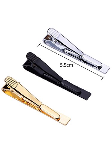Mudder Set de 3 Pisacorbata Corbata Clip Pasadores de Corbata Corbata de Seda Tie Bar Hombre, Plata, Negro y Oro