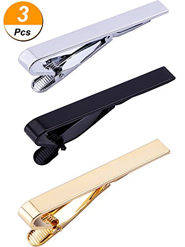 Mudder Set de 3 Pisacorbata Corbata Clip Pasadores de Corbata Corbata de Seda Tie Bar Hombre, Plata, Negro y Oro