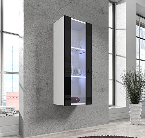 muebles bonitos Armario Colgante Modelo Zarco en Color Blanco y Negro Alto: 126 cm Ancho: 40cm Profundo: 29cm luz led incluida