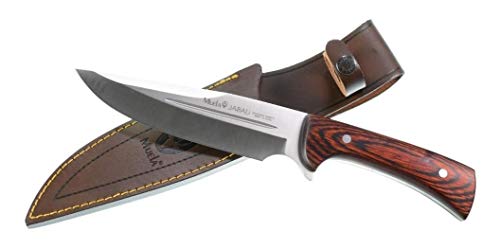Muela Cuchillo Jabali JABALI-17E hoja de acero MoVa de 17 cm y empuñadura de madera coral para Caza, Pesca, Supervivencia y Bushcraft - Realizado en Ciudad Real