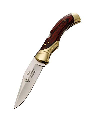 Muela Navaja de Caza GL-10NL con Hoja de Acero Inoxidable MoVa de 9,5 cm y empuñadura de Madera palovioleta de 12 cm para Caza, Pesca, Supervivencia y Bushcraft + Portabotellas de Regalo