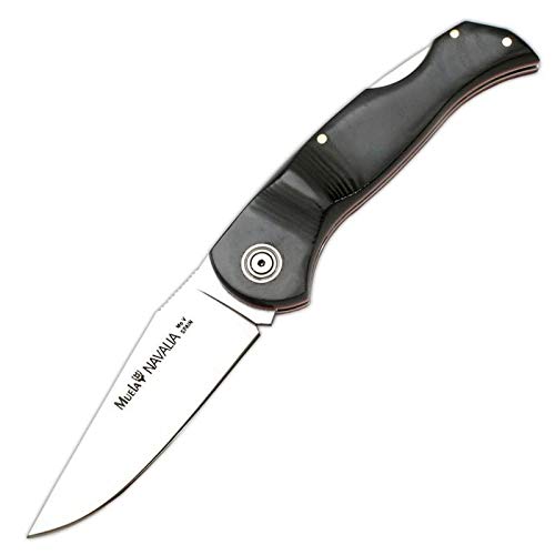 Muela Navaja NAVALIA-10M hoja de MoVa de 10 cm y empuñadura de micarta negra para Caza, Pesca, Supervivencia y Bushcraft Realizado en Ciudad Real + Portabotellas de regalo