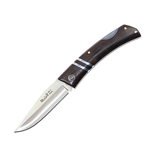 Muela Navaja ZX-8GR Hoja de Acero MoVa de 8 cm y empuñadura de granadillo para Caza, Pesca, Supervivencia y Bushcraft Realizado en Ciudad Real + Portabotellas de Regalo