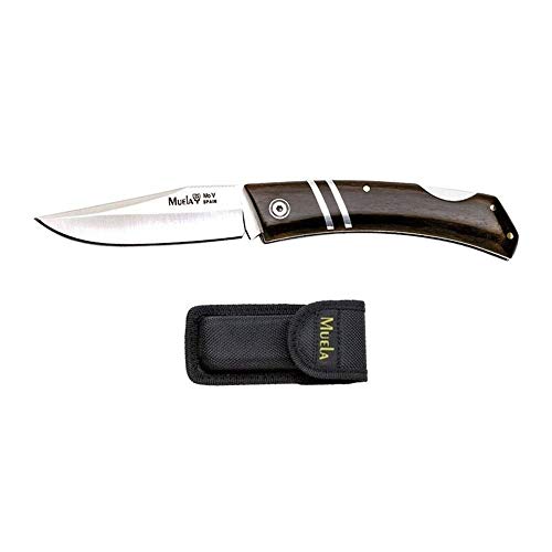 Muela Navaja ZX-8GR Hoja de Acero MoVa de 8 cm y empuñadura de granadillo para Caza, Pesca, Supervivencia y Bushcraft Realizado en Ciudad Real + Portabotellas de Regalo