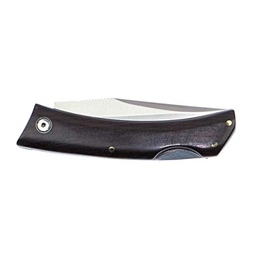 Muela Navaja ZX-8GR Hoja de Acero MoVa de 8 cm y empuñadura de granadillo para Caza, Pesca, Supervivencia y Bushcraft Realizado en Ciudad Real + Portabotellas de Regalo