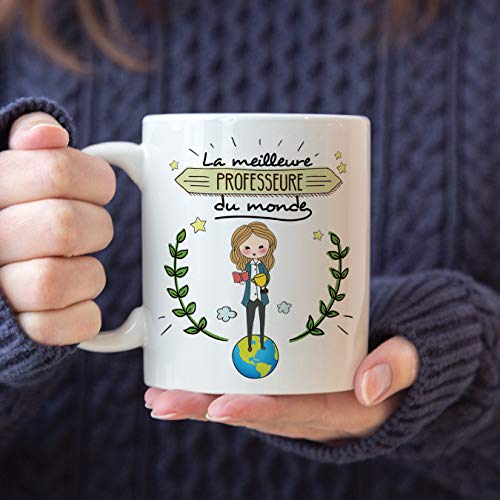 MUGFFINS (Taza en francés) Tazas Originales de café y Desayuno del Profesor para Dar a los Trabajadores Profesionales - El Mejor Profesor del Mundo - Cerámica 350 ml