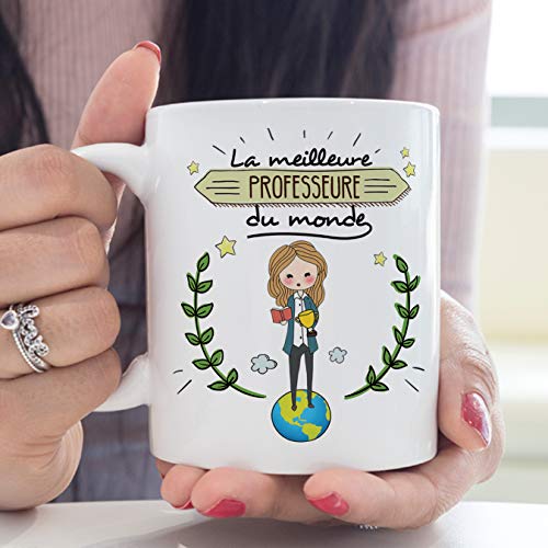 MUGFFINS (Taza en francés) Tazas Originales de café y Desayuno del Profesor para Dar a los Trabajadores Profesionales - El Mejor Profesor del Mundo - Cerámica 350 ml