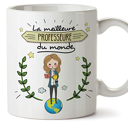 MUGFFINS (Taza en francés) Tazas Originales de café y Desayuno del Profesor para Dar a los Trabajadores Profesionales - El Mejor Profesor del Mundo - Cerámica 350 ml