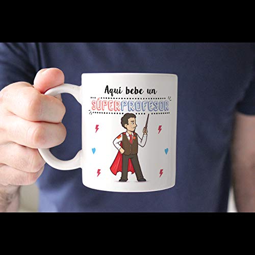 MUGFFINS Taza Profesor (Hombre) - Súper Profesor - Taza de Café/Desayuno - Regalos Originales para Profesores y Maestros - Cerámica 350 ml / 11oz