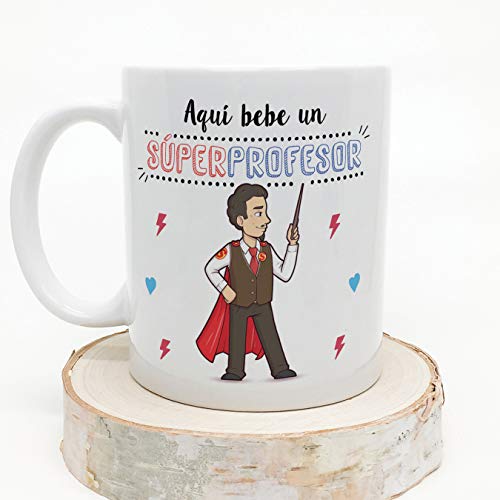 MUGFFINS Taza Profesor (Hombre) - Súper Profesor - Taza de Café/Desayuno - Regalos Originales para Profesores y Maestros - Cerámica 350 ml / 11oz