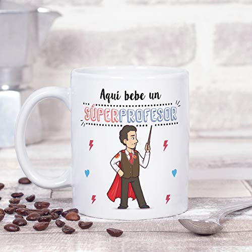 MUGFFINS Taza Profesor (Hombre) - Súper Profesor - Taza de Café/Desayuno - Regalos Originales para Profesores y Maestros - Cerámica 350 ml / 11oz