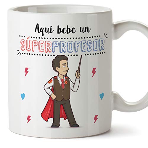 MUGFFINS Taza Profesor (Hombre) - Súper Profesor - Taza de Café/Desayuno - Regalos Originales para Profesores y Maestros - Cerámica 350 ml / 11oz
