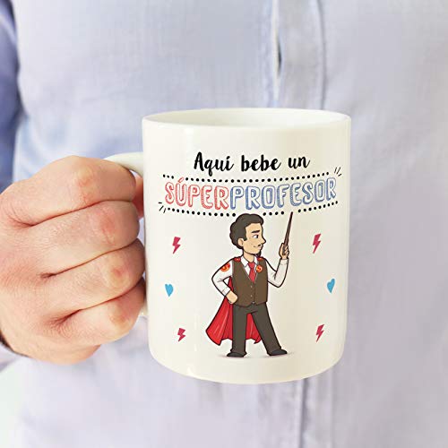 MUGFFINS Taza Profesor (Hombre) - Súper Profesor - Taza de Café/Desayuno - Regalos Originales para Profesores y Maestros - Cerámica 350 ml / 11oz